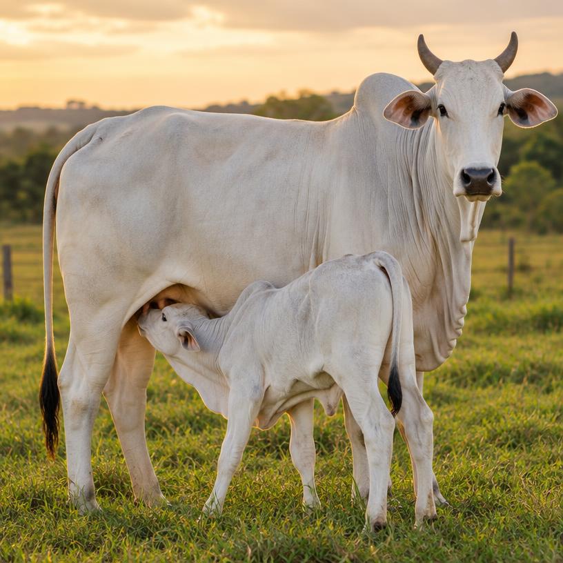 Vaca Parida com Bezerro ao Pé